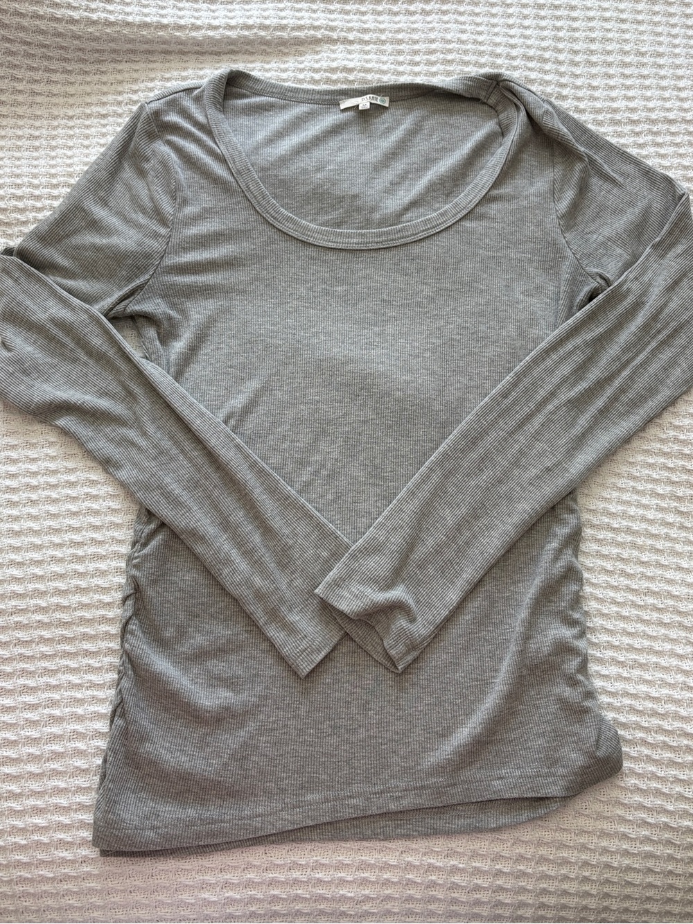 Light Gray Ribbed Long-Sleeve Scoop Neck Top